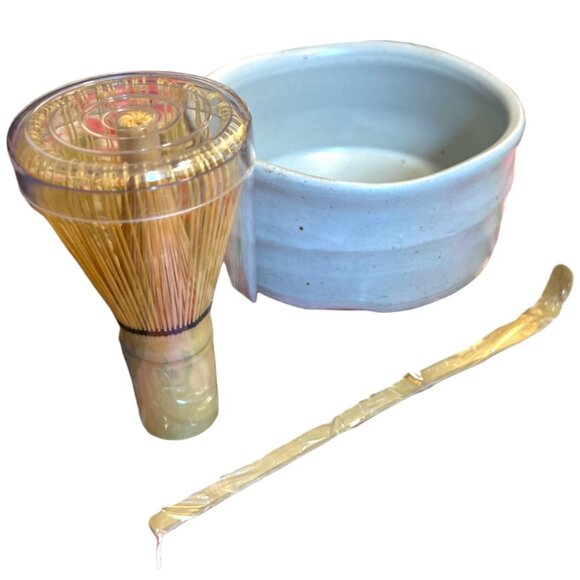 MATCHA KIT: Ceremonial Bowl, Bamboo Tea Scoop & Whisk, Handcrafted in Japan - Picture 1 of 15